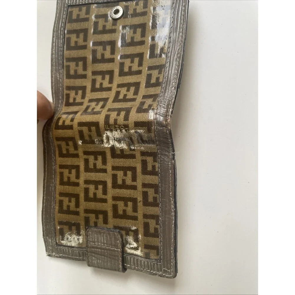 Fendi Zucca Bifold Wallet Unisex Canvas Leather Brown Authentic - Picture 6 of 6